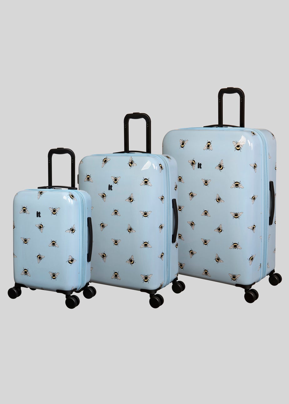 IT Luggage Blue Bee Print Suitcase