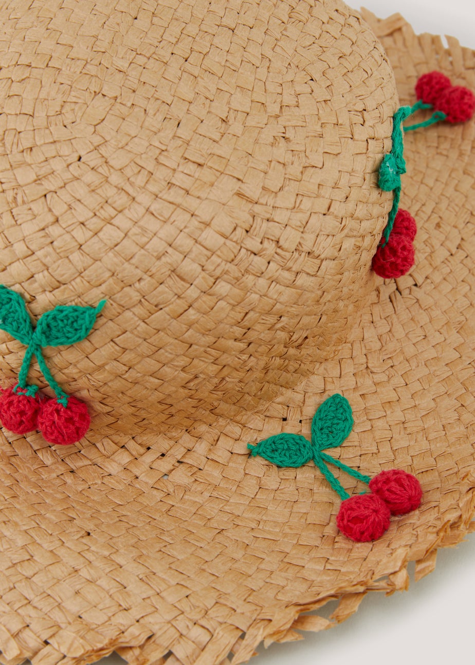 Girls Natural Cherry Straw Sun Hat (7-13yrs)