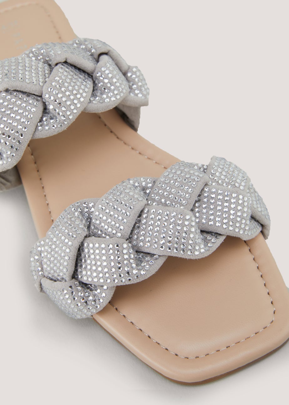 White Plaited Glitter Mules