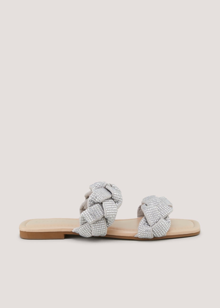 White Plaited Glitter Mules