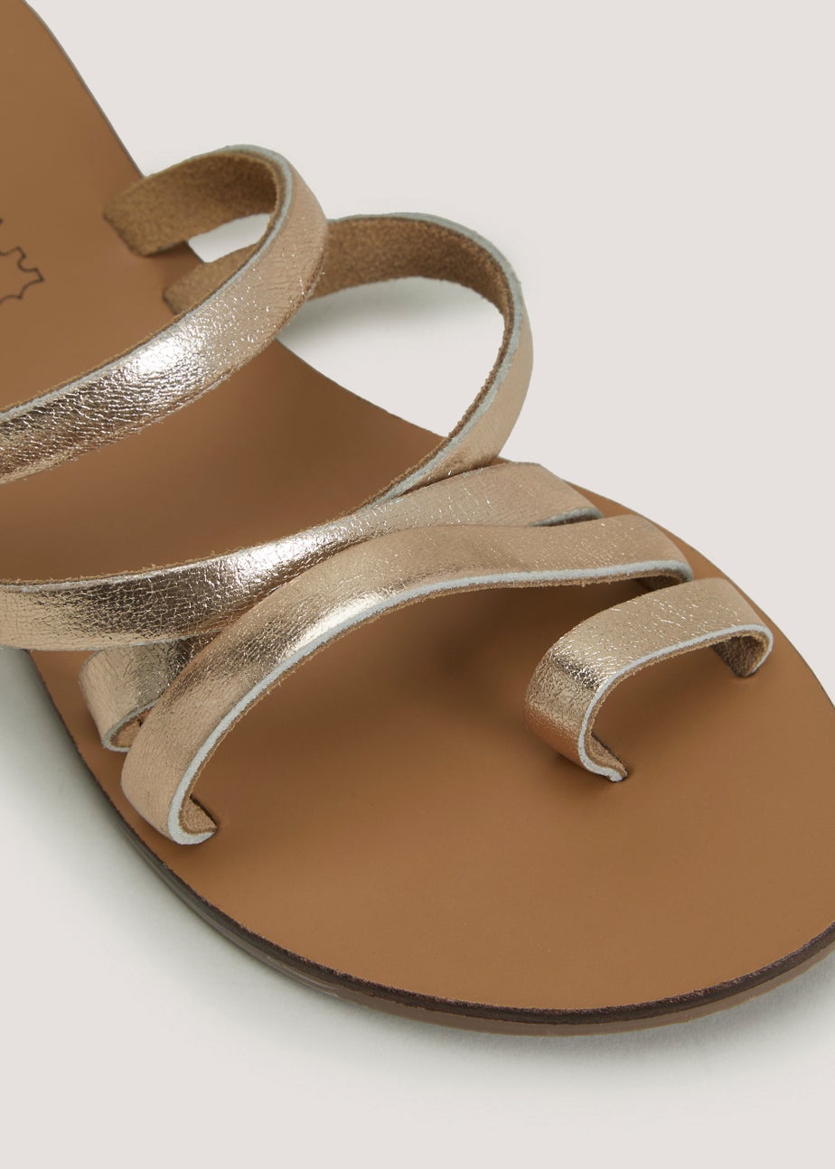 Gold Leather Toe Loop Sandals