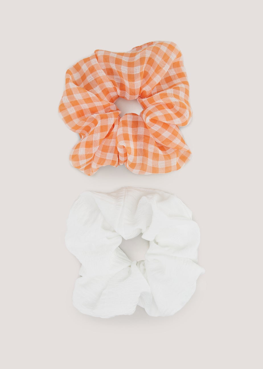 2 Pack Large Plain & Gingham Scrunchies