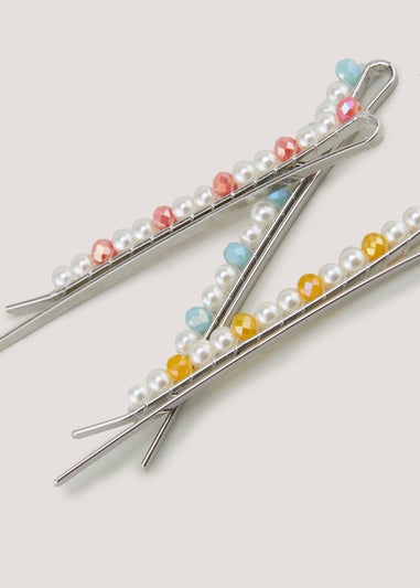 3 Pack Multicoloured Pearl Stud Slide Clips