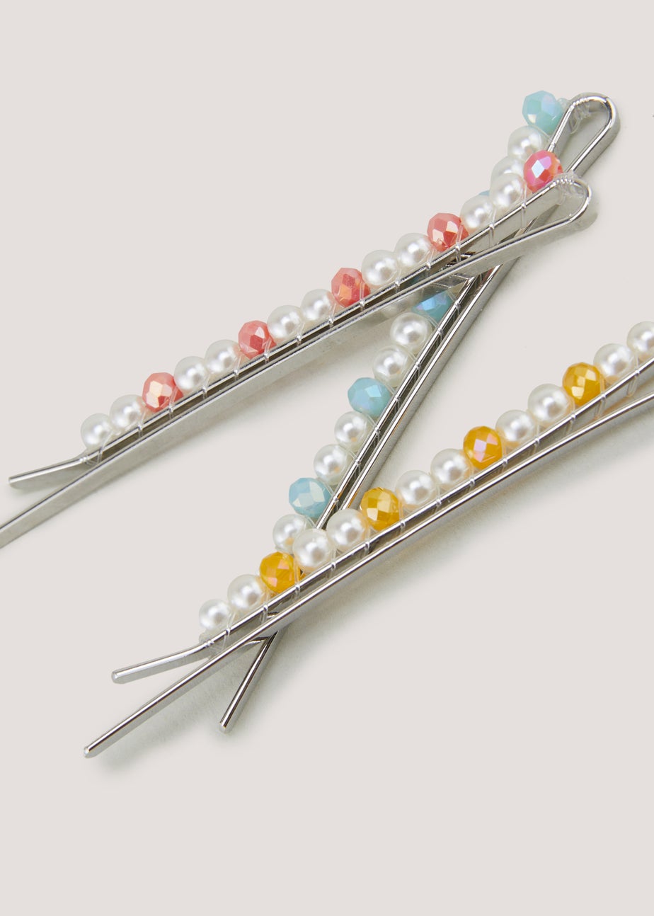 3 Pack Multicoloured Pearl Stud Slide Clips