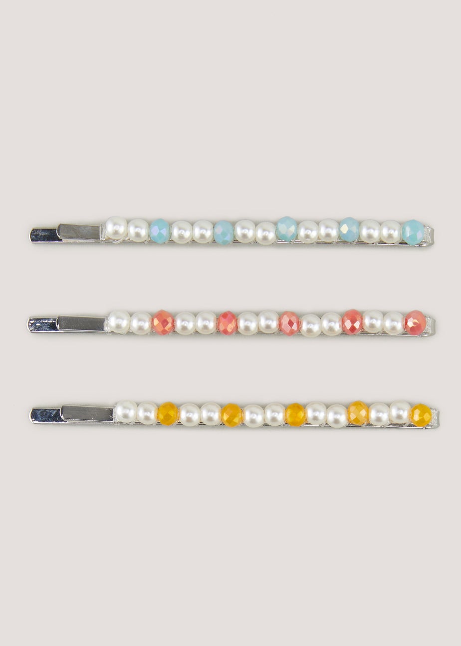 3 Pack Multicoloured Pearl Stud Slide Clips