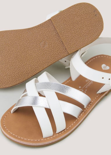Girls White Cross Over Sandals (Younger 10-Older 5)