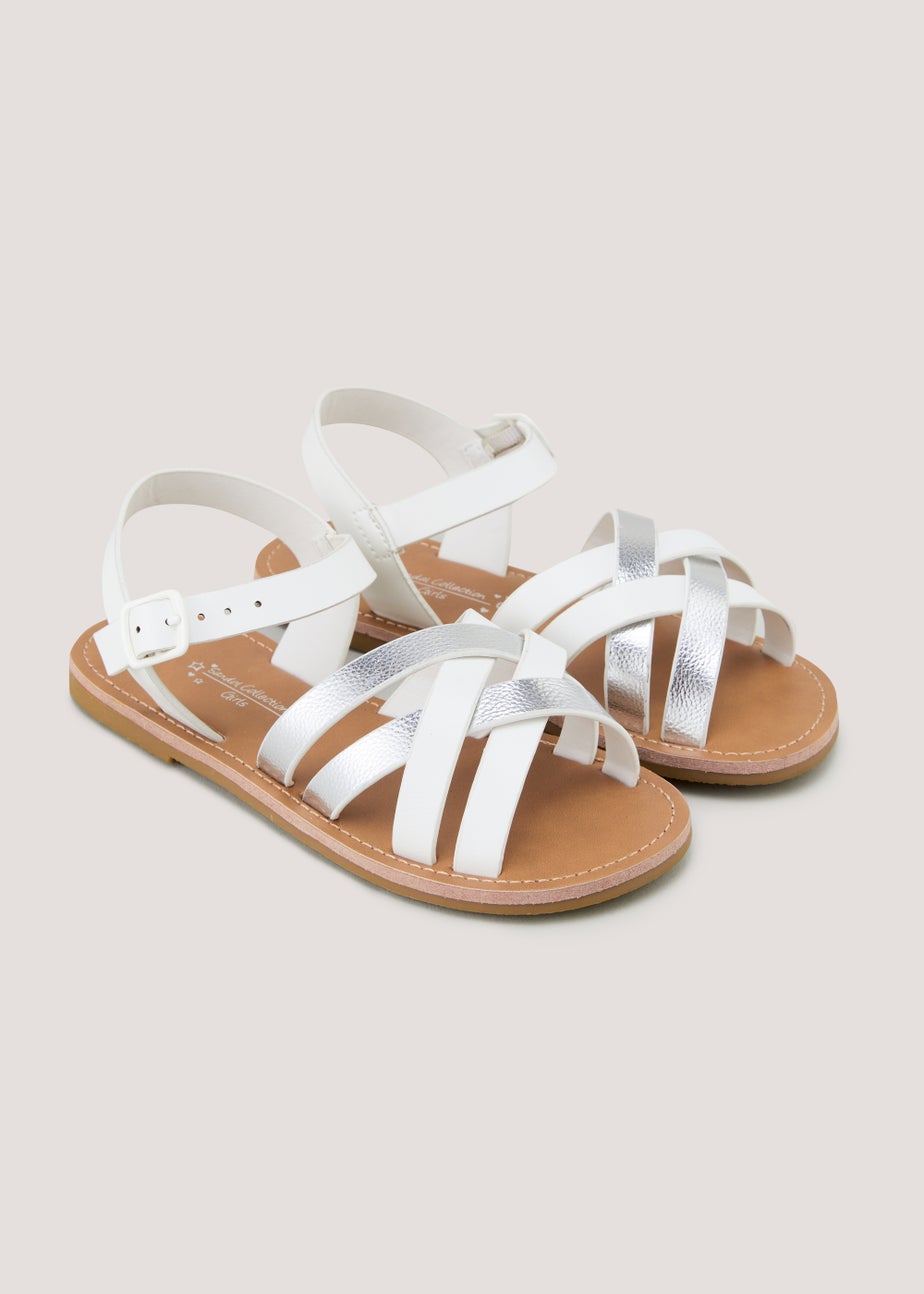 Girls White Cross Over Sandals (Younger 10-Older 5)