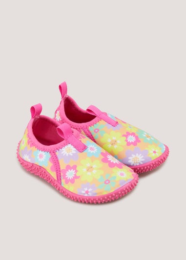 Girls Pink Floral Swim Shoes (Younger 4-12)