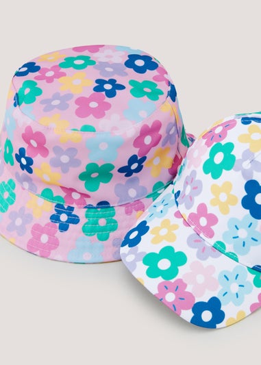 Girls 2 Pack Floral Cap & Sun Hat (3-6yrs)