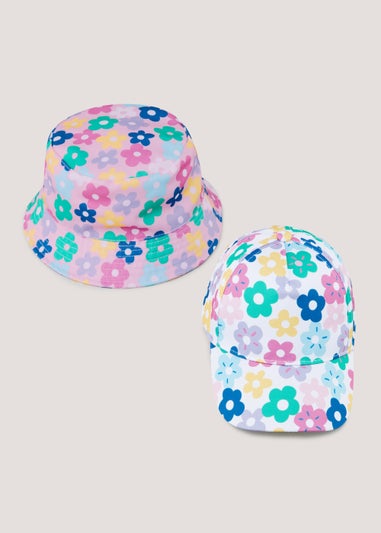 Girls 2 Pack Floral Cap & Sun Hat (3-6yrs)