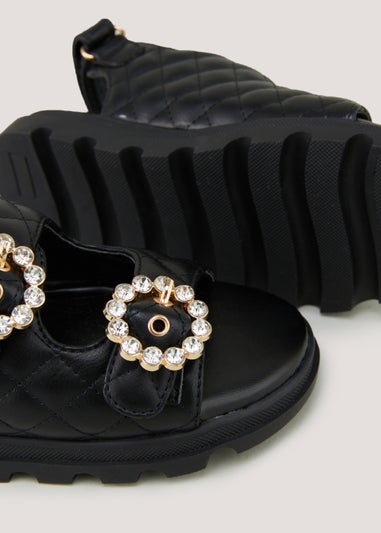 Girls Black Quilted Chunky Sandals (Younger 10-Older 5)