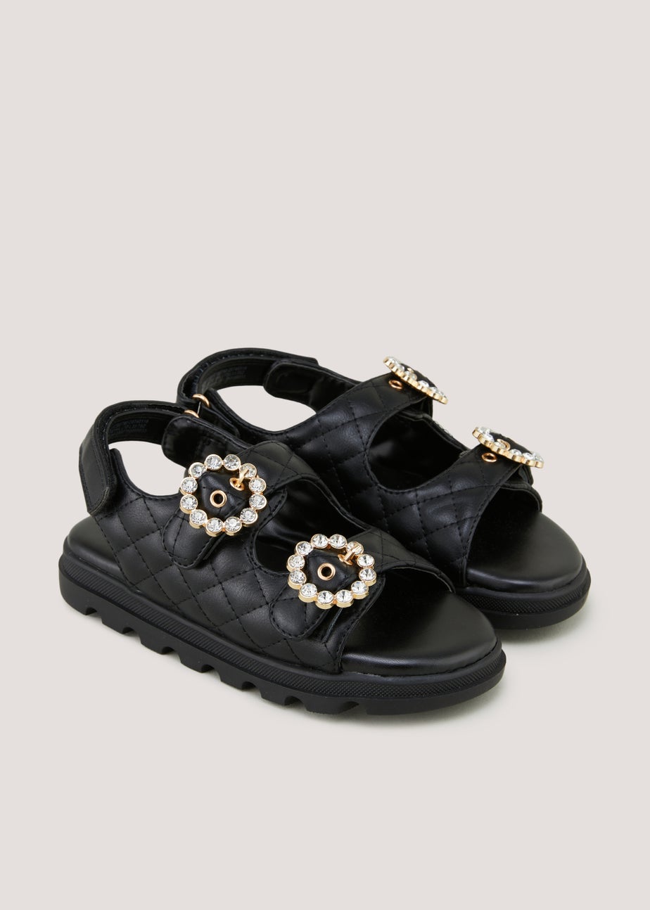Girls Black Quilted Chunky Sandals (Younger 10-Older 5)