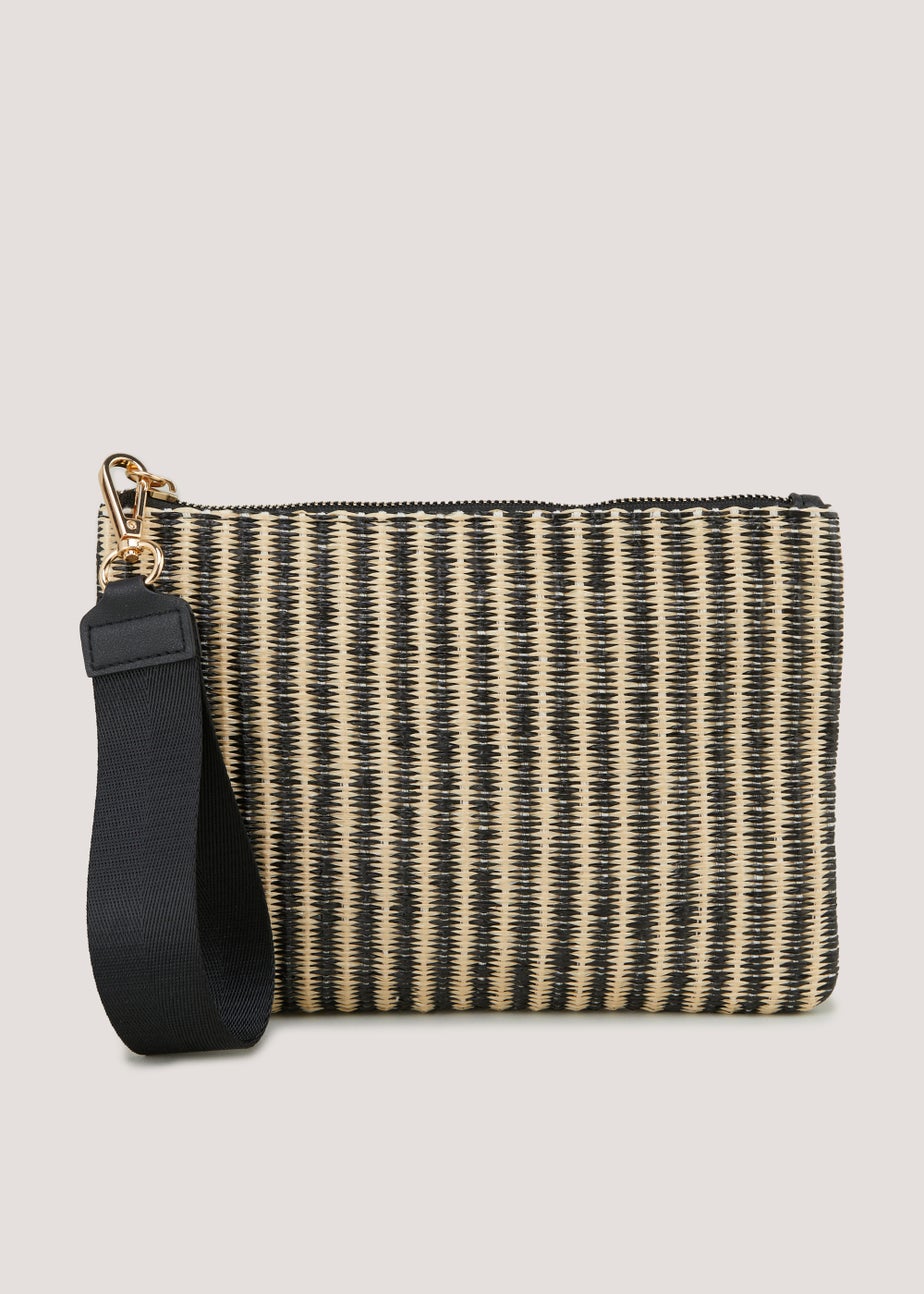 Black & Brown Woven Wristlet Clutch Bag