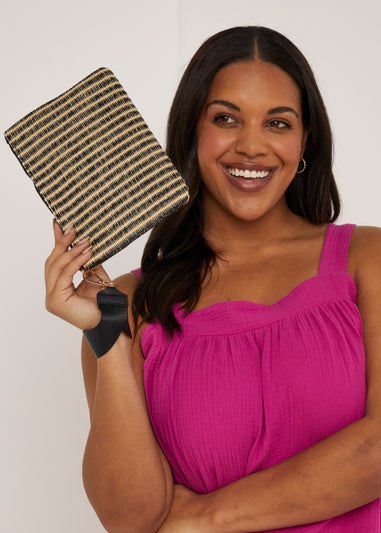 Black & Brown Woven Wristlet Clutch Bag