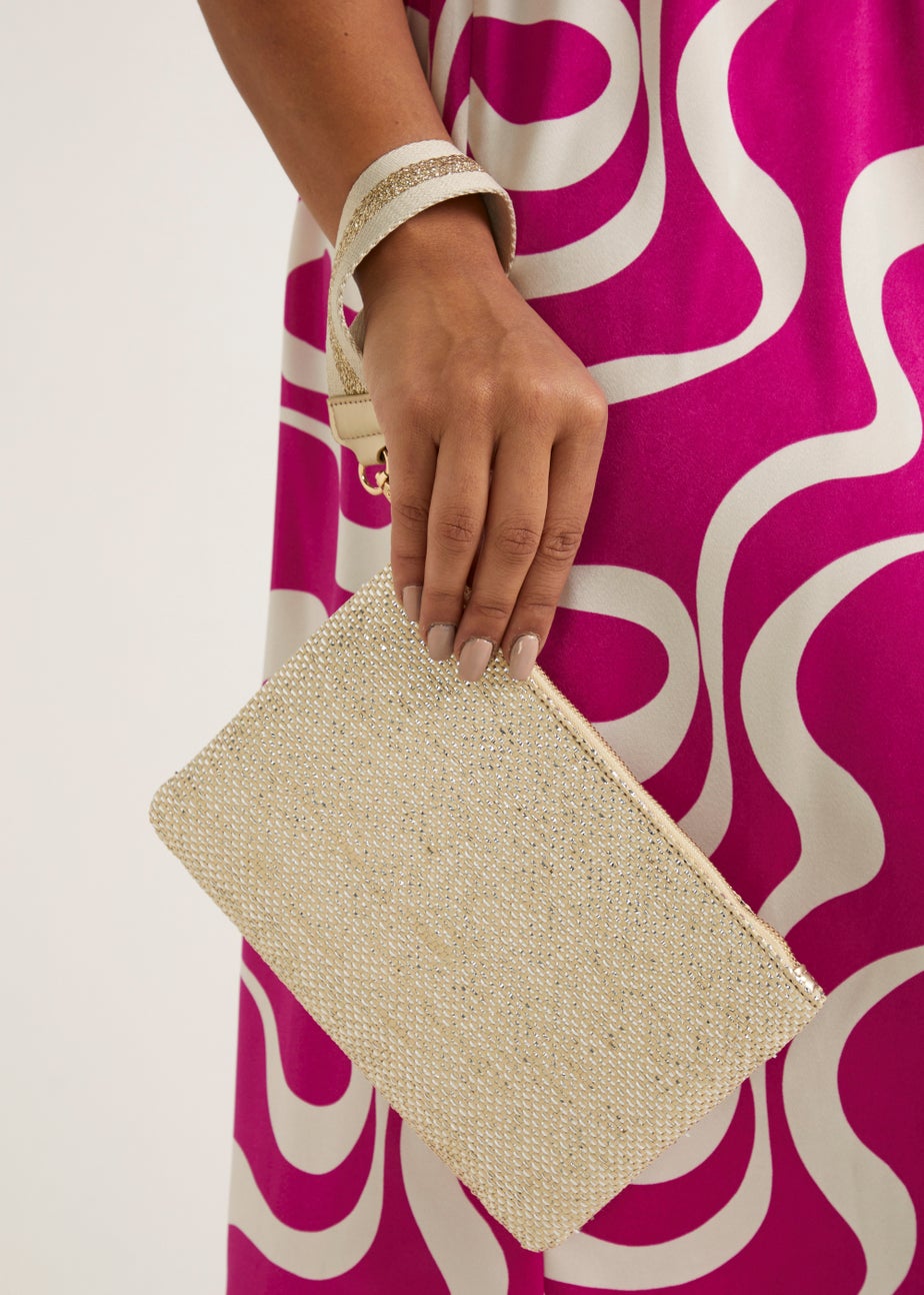 Natural Woven Wristlet Clutch Bag