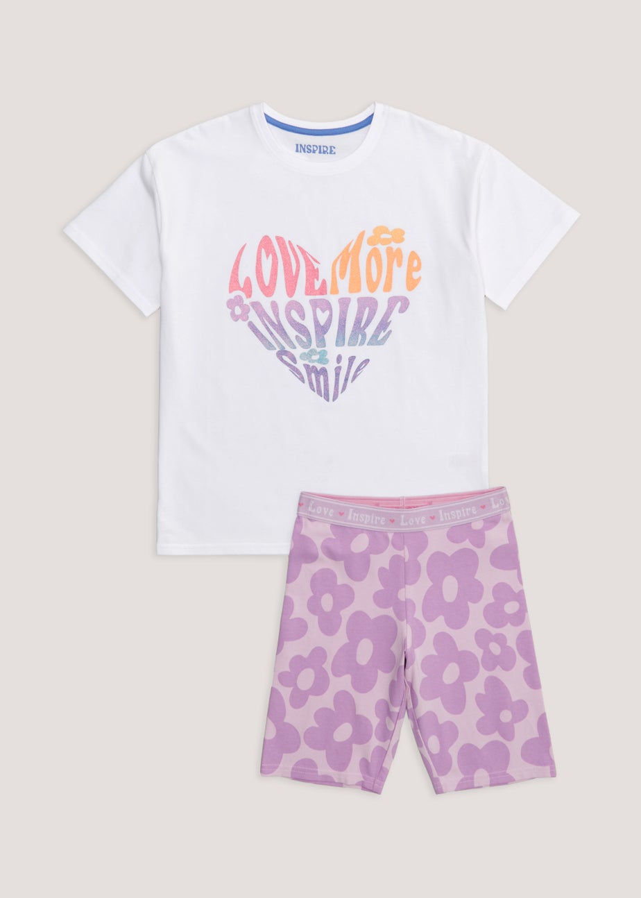 Girls White Slogan Pyjama Set (4-13yrs)