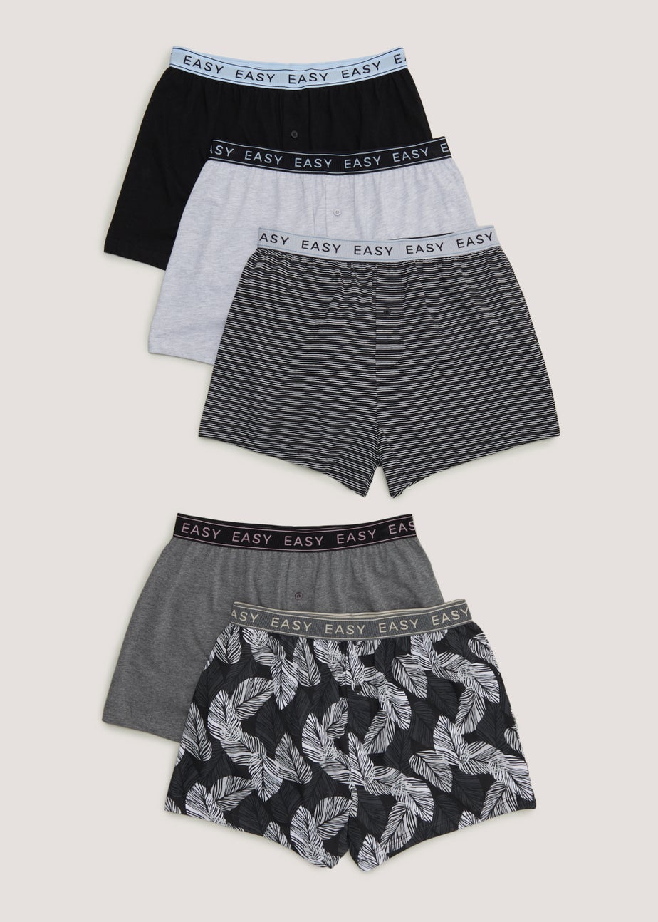 5 Pack Black Floral Print Loose Fit Boxers