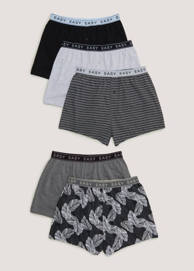 5 Pack Black Floral Print Loose Fit Boxers