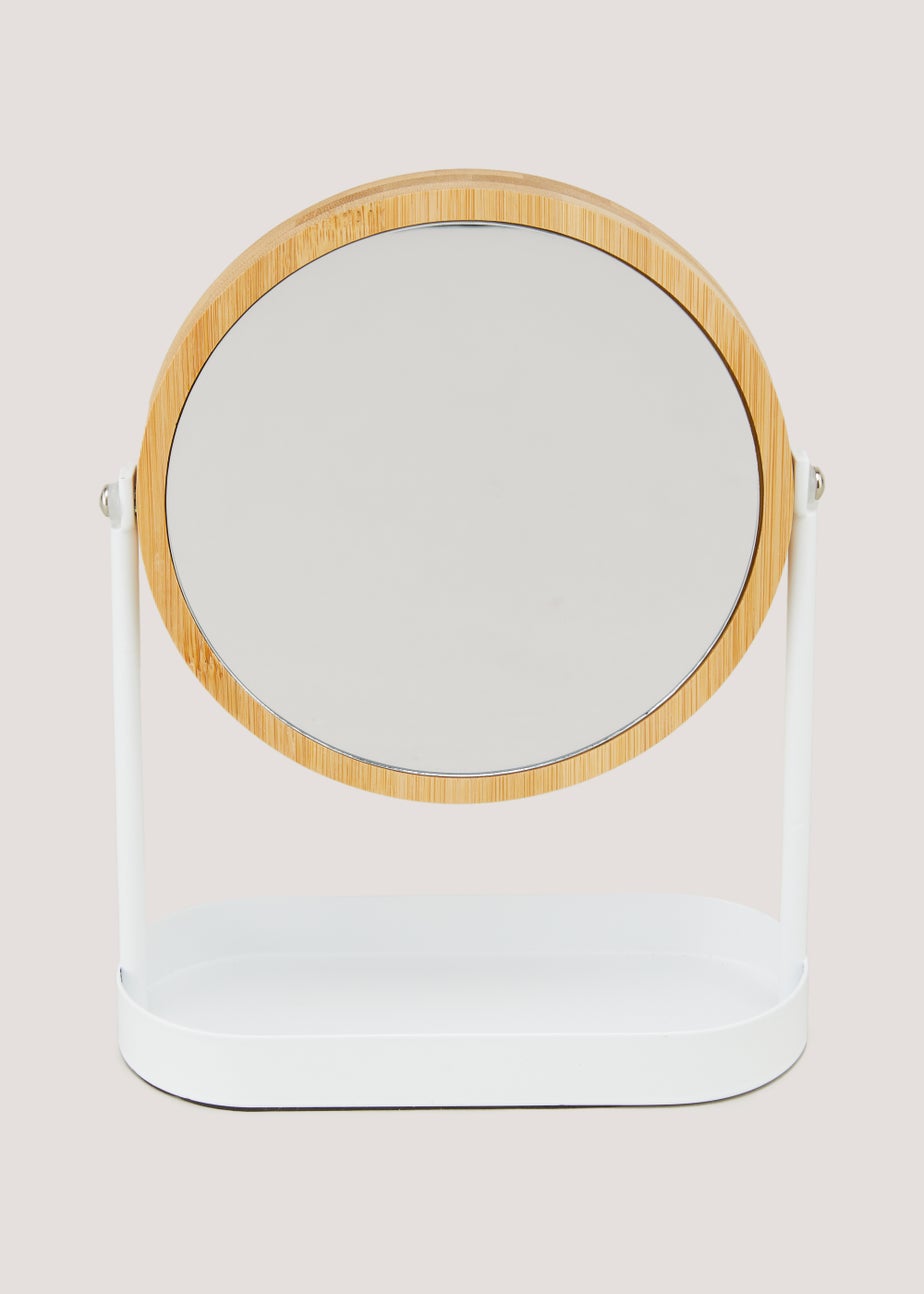 White Metal & Bamboo Mirror (25cm x 19cm x 8cm)