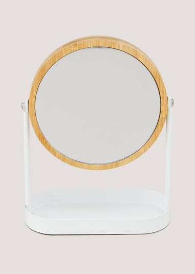 White Metal & Bamboo Mirror (25cm x 19cm x 8cm)