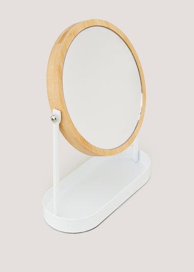White Metal & Bamboo Mirror (25cm x 19cm x 8cm)