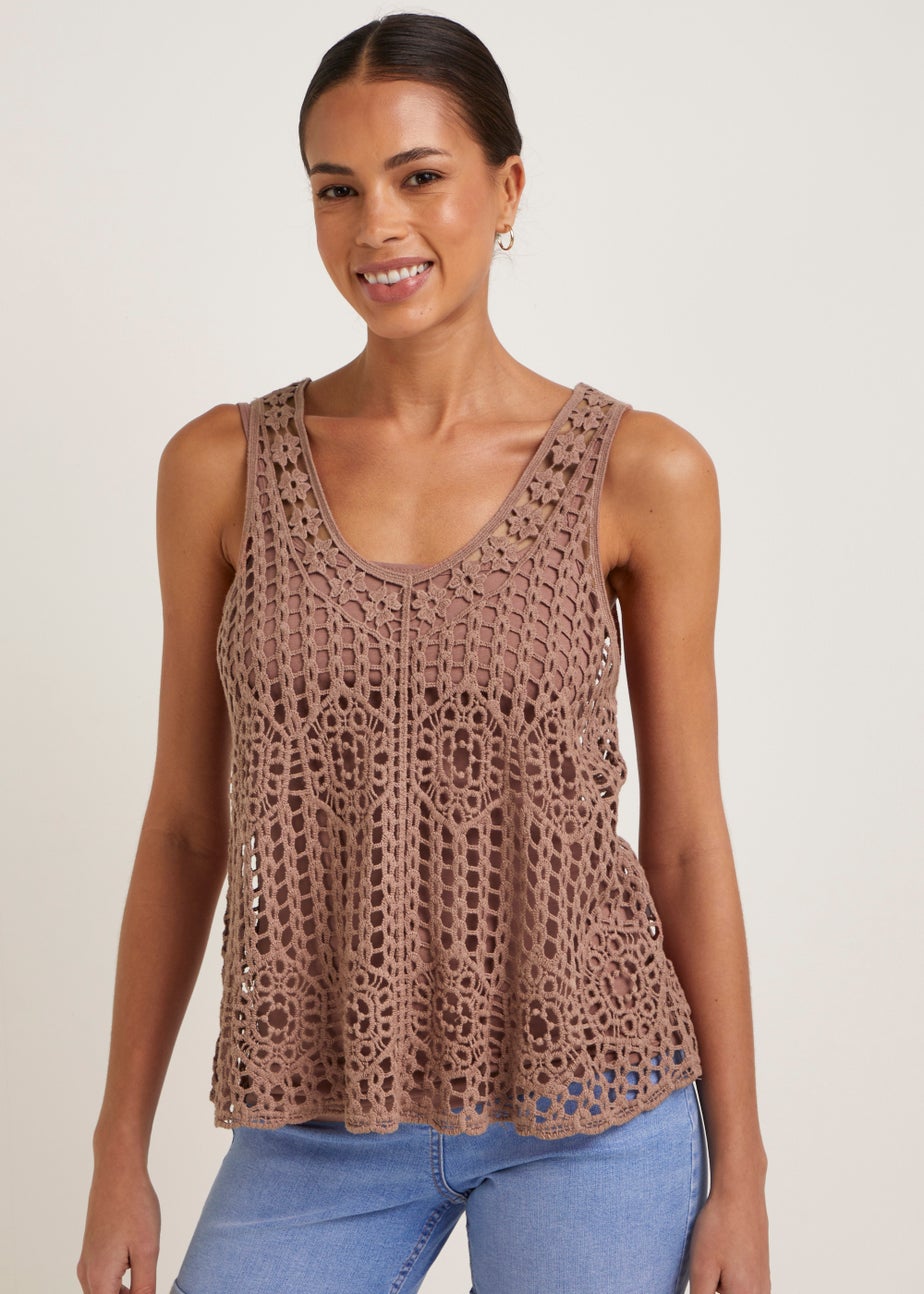 Brown Swing Crochet Lace Vest Top Matalan