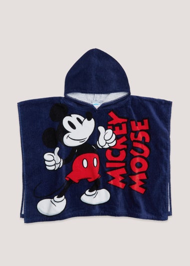 Kids Navy Disney Mickey Mouse Hooded Beach Towel Poncho (9mths-6yrs)