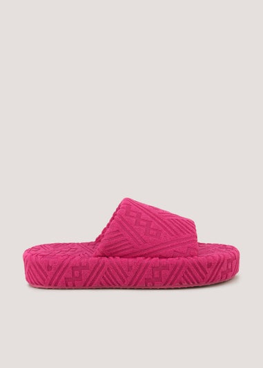Pink Towelling Platform Slippers