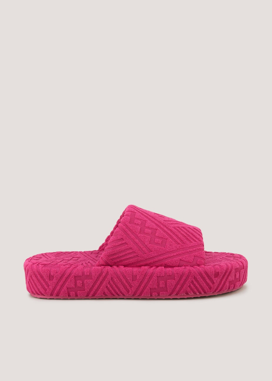 Pink Towelling Platform Slippers