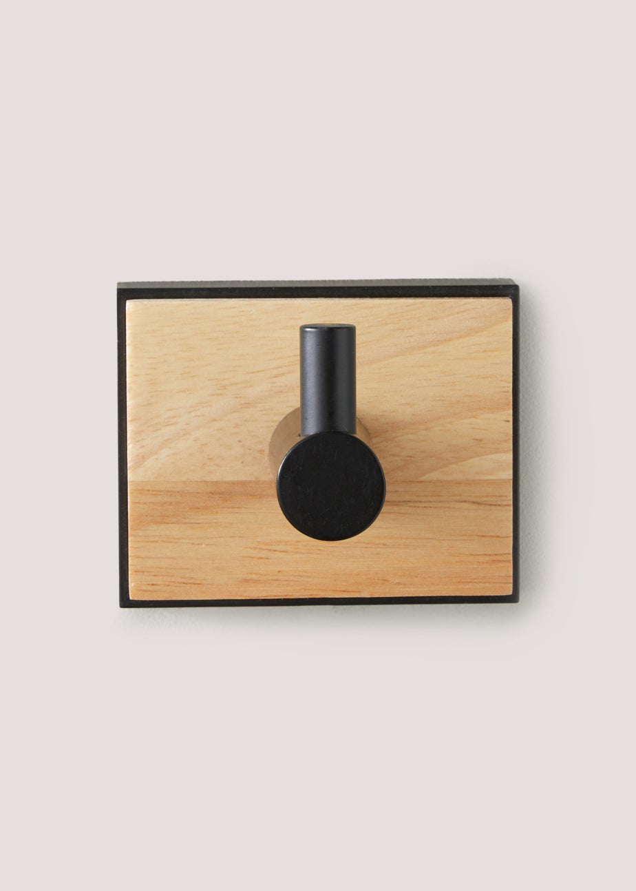 Black Metal & Wood Single Hook (11cm x 5cm x 3cm)