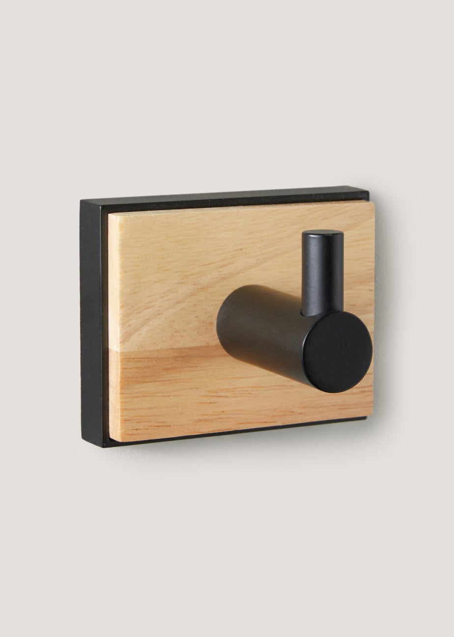 Black Metal & Wood Single Hook (11cm x 5cm x 3cm)