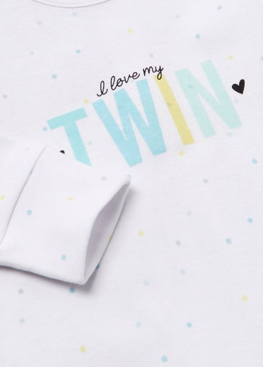 Baby White Twin Slogan Sleepsuit (Tiny Baby-18mths)
