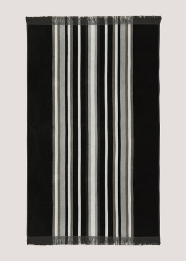 Black & White Stripe Velour Beach Towel (150cm x 70cm)
