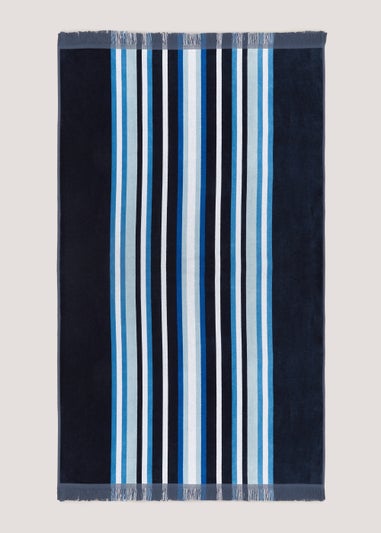 Navy Stripe Velour Beach Towel (150cm x 70cm)