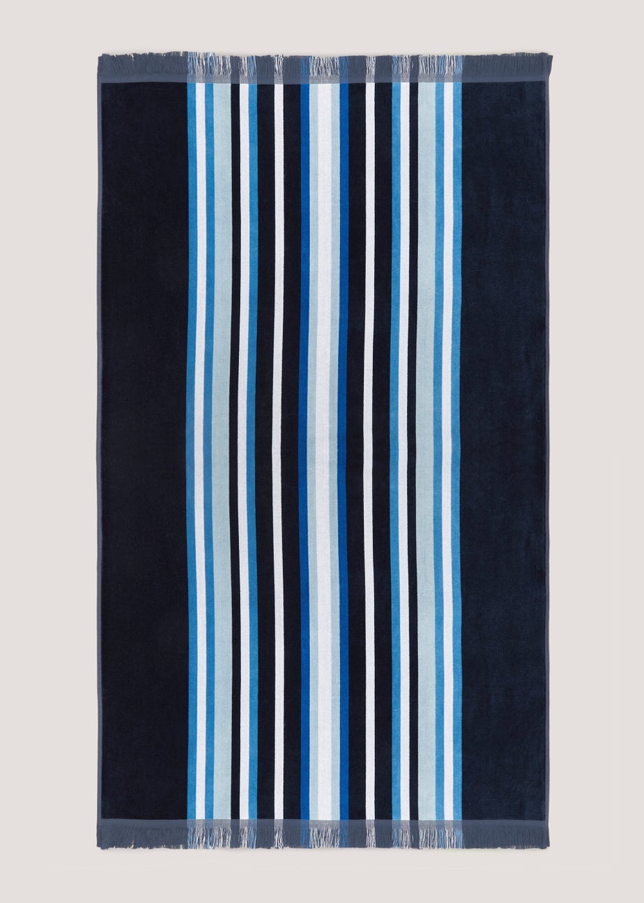 Navy Stripe Velour Beach Towel (150cm x 70cm)