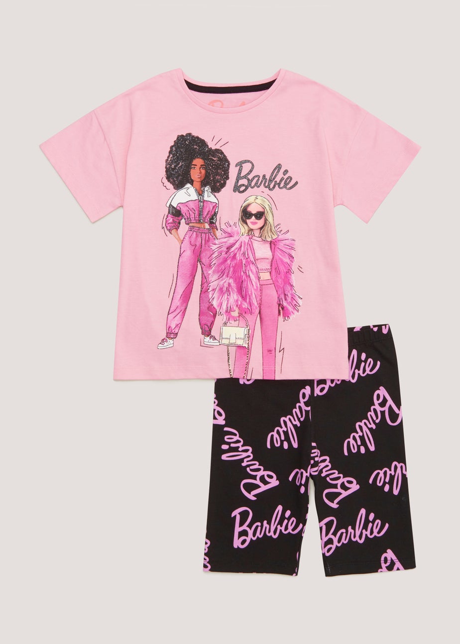 Kids Pink Barbie Slogan Pyjama Set (5-10yrs) Matalan