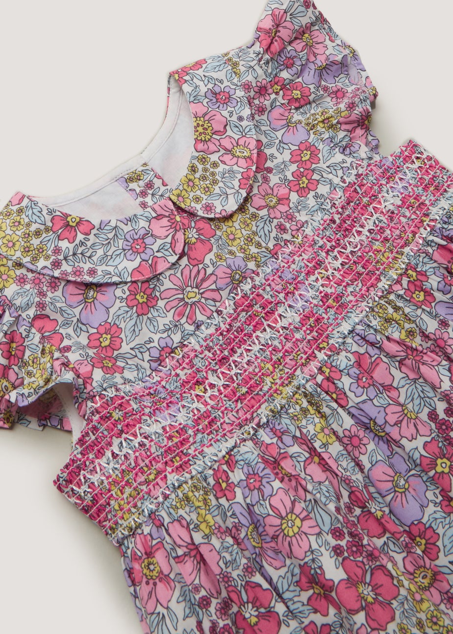 Girls Pink Floral Print Smock Dress (9mths-6yrs)