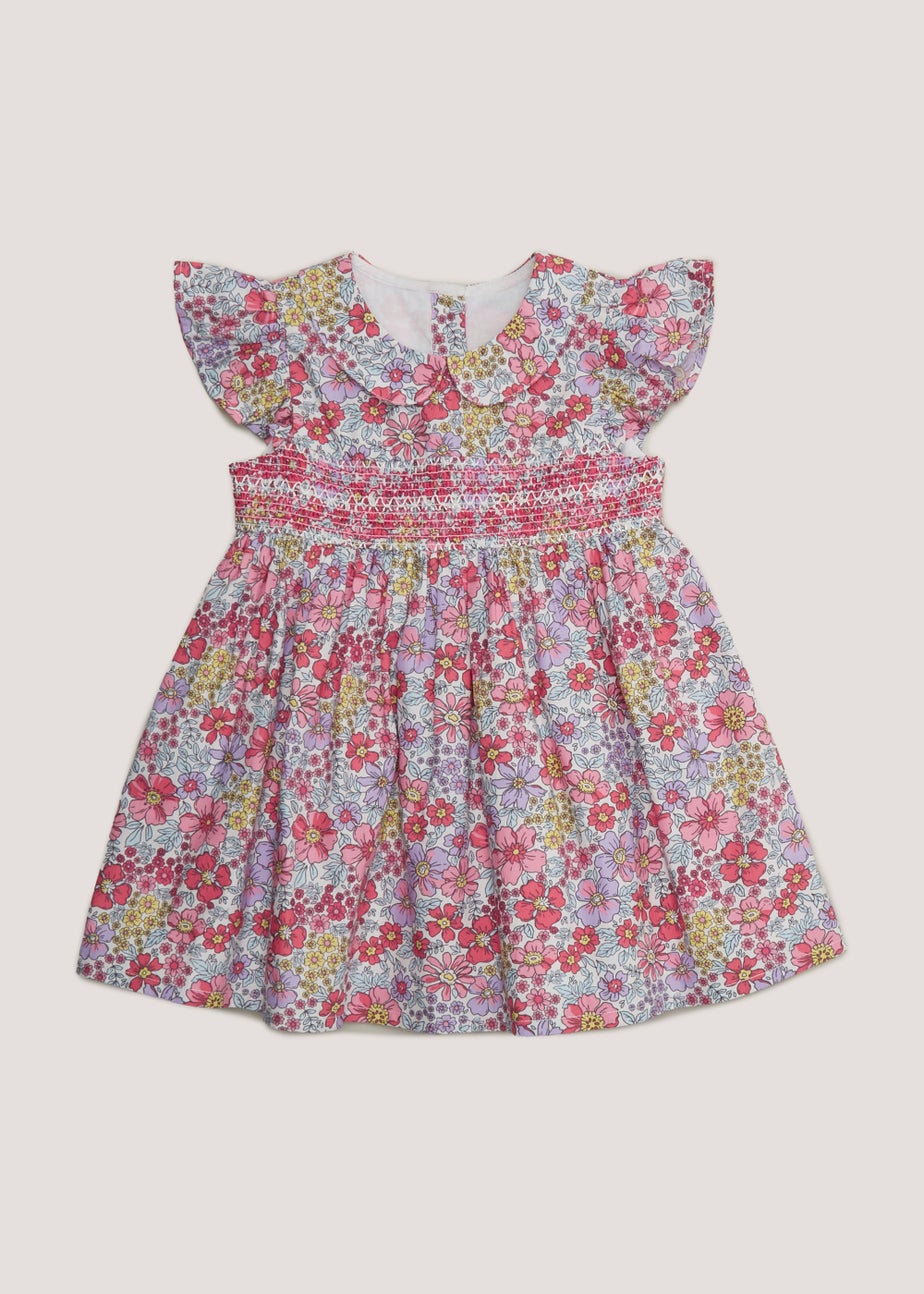 Girls Pink Floral Print Smock Dress (9mths-6yrs)