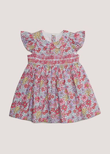 Girls Pink Floral Print Smock Dress (9mths-6yrs)