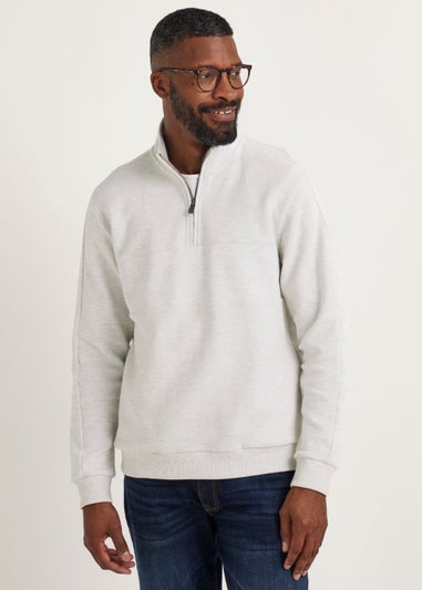 Lincoln Ecru Textured 1/2 Zip Up Sweatshirt