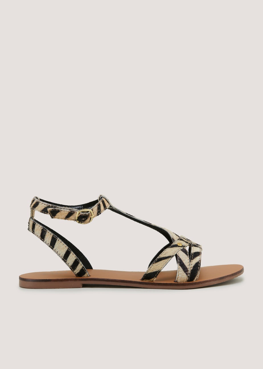 Multicoloured Leather Animal Print Gladiator Sandals