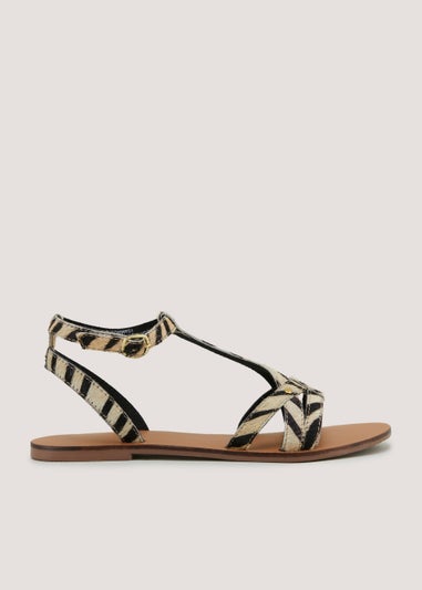 Multicoloured Leather Animal Print Gladiator Sandals