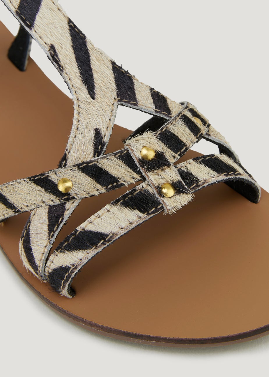 Multicoloured Leather Animal Print Gladiator Sandals