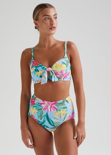 Multicoloured Tropical Floral High Waisted Bikini Bottoms