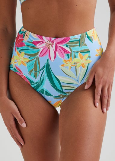 Multicoloured Tropical Floral High Waisted Bikini Bottoms