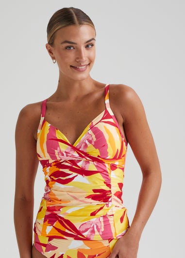 Orange Leaf Print Tankini Top