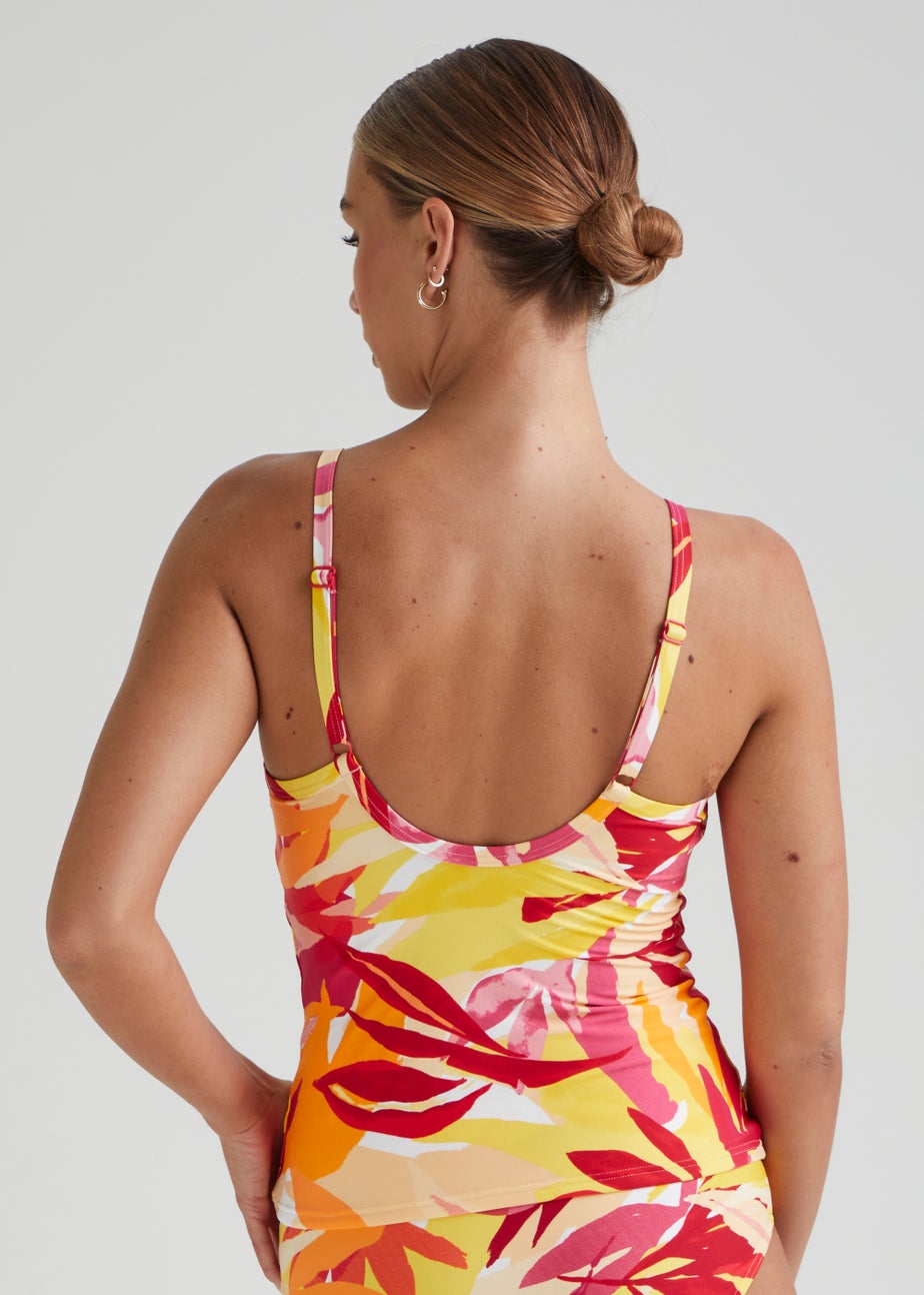 Orange Leaf Print Tankini Top