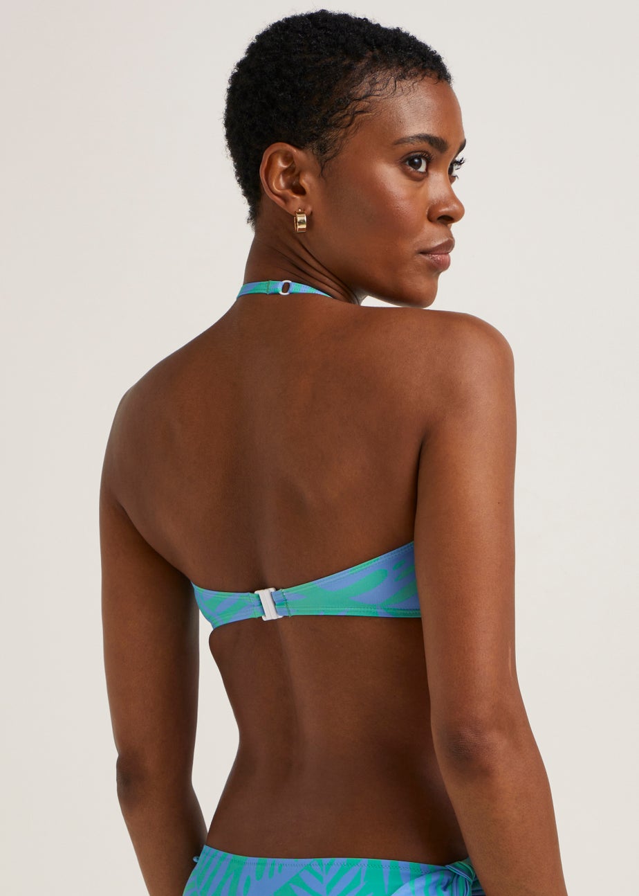 Multicoloured Palm Print Twist Bandeau Bikini Top