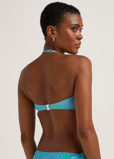 Multicoloured Palm Print Twist Bandeau Bikini Top
