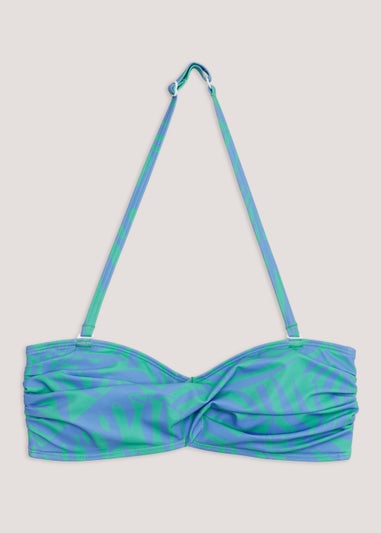 Multicoloured Palm Print Twist Bandeau Bikini Top